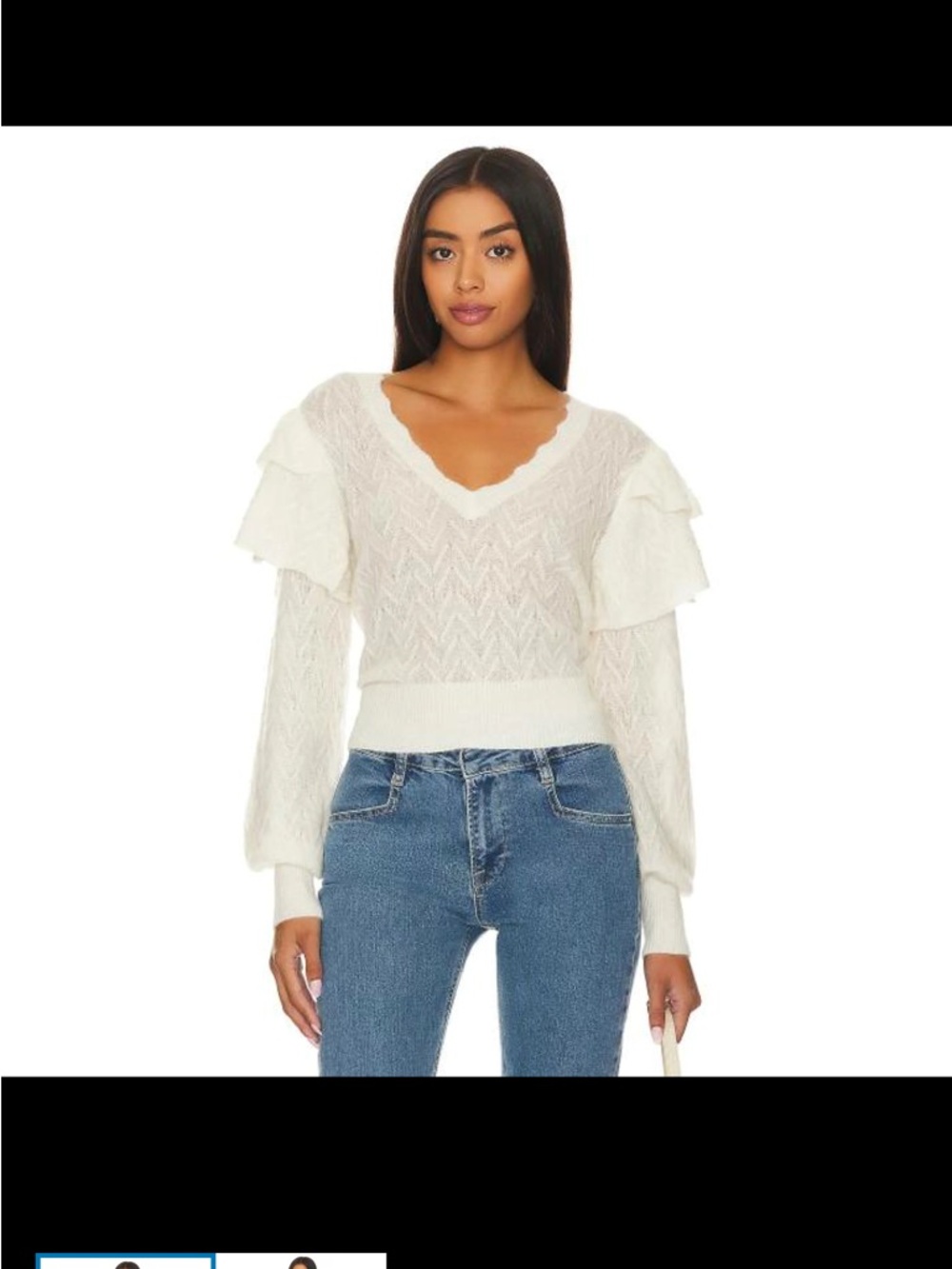 Joie Cream V-Neck Ruffle Sleeve Knit Sweater